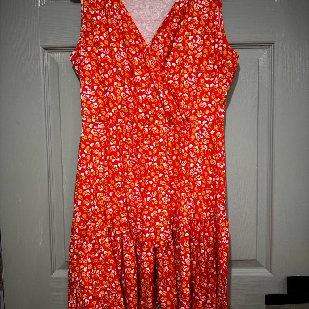 Amazon Red Floral V-Neck Midi Dress